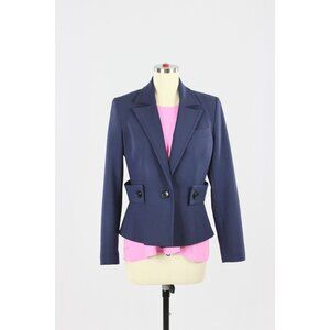 JUDITH & CHARLES Navy Blue Virgin Wool Cropped Belted Blazer Jacket, Size 6